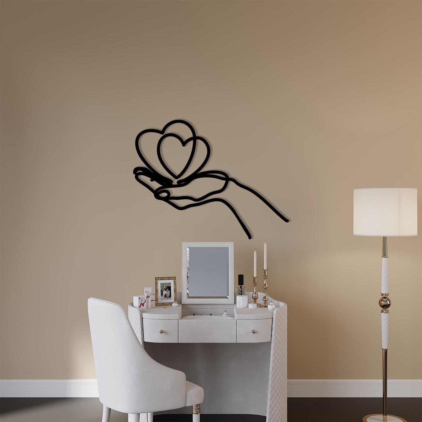 Heart in Hand Metal Wall Art, Minimalist Bedroom Sculpture | Wallsignature