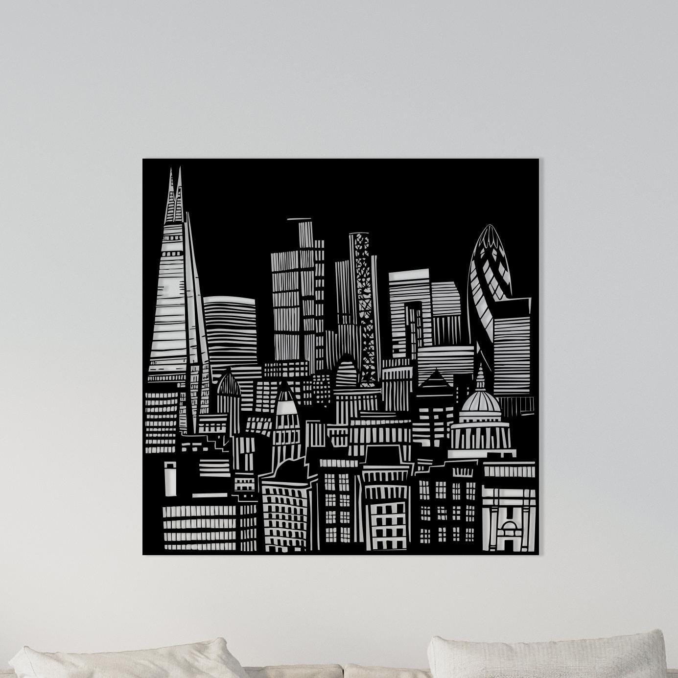 London Skyline Metal Wall Art, Modern Cityscape Silhouette