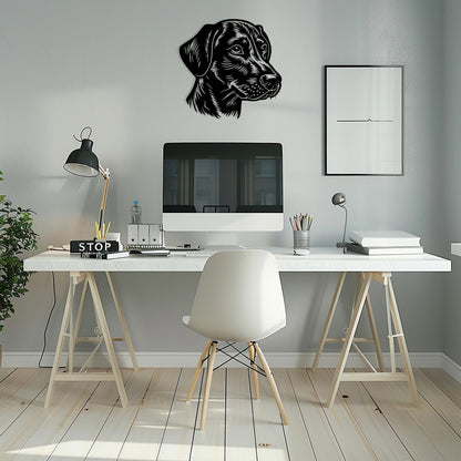 Labrador Metal Wall Art size guide with dimensions in cm and inches