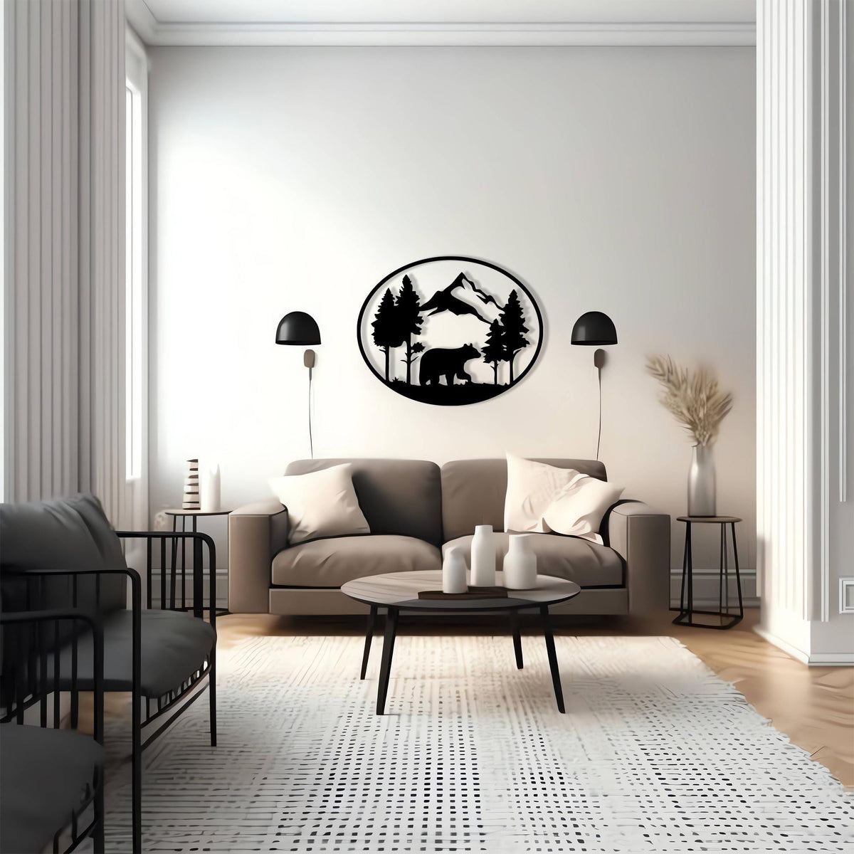 Bear Metal Wall Art in a modern hallway