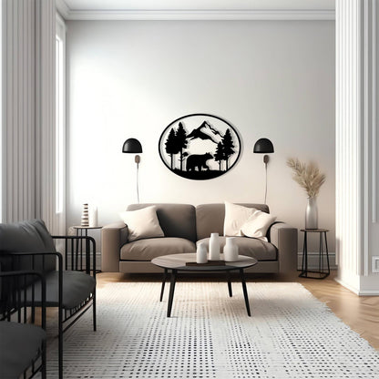 Bear Metal Wall Art in a modern hallway