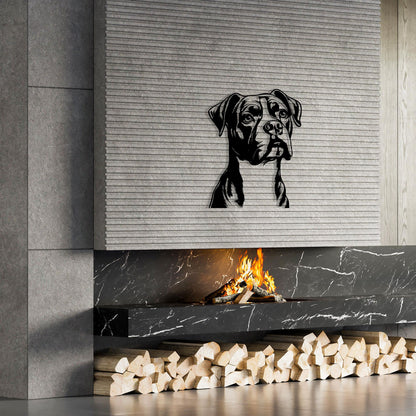 Boxer Dog Metal Art size guide with dimensions in cm and inches