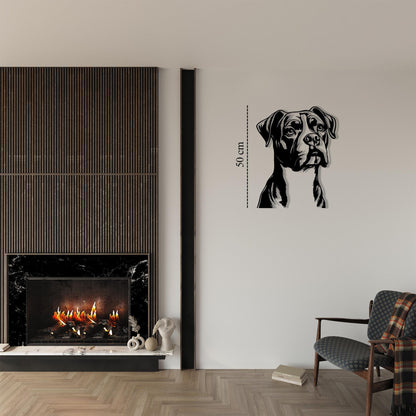 Boxer Dog Metal Art in a modern hallway