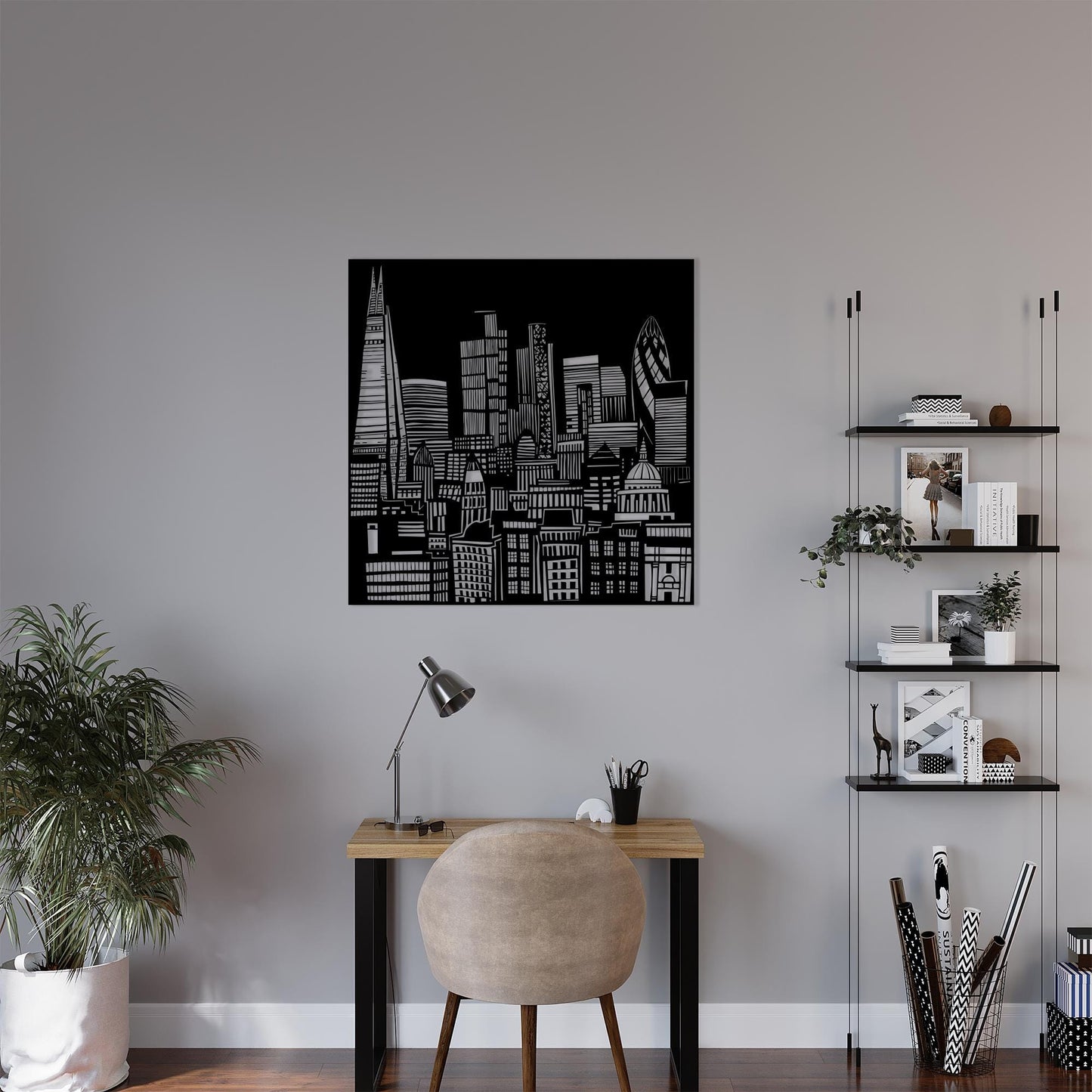 London Skyline Metal Wall Art, Modern Cityscape Silhouette