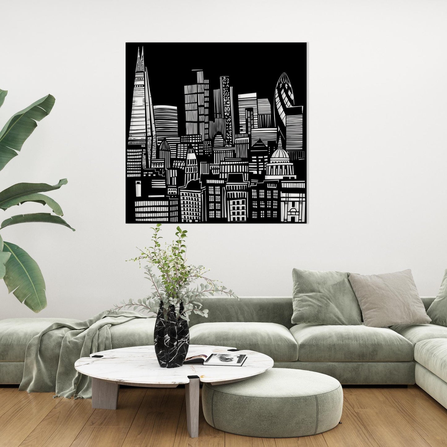 London Skyline Metal Wall Art close-up of the powder-coated finish