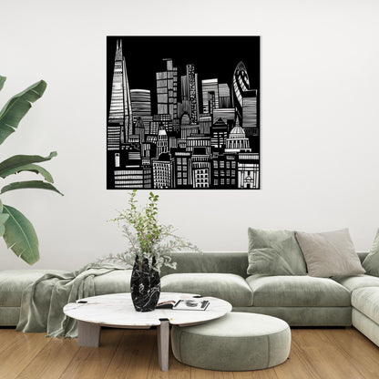 London Skyline Metal Wall Art close-up of the powder-coated finish