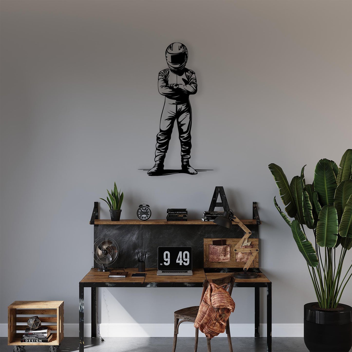 Racing Driver Metal Wall Art hanging hardware and mounting detail
