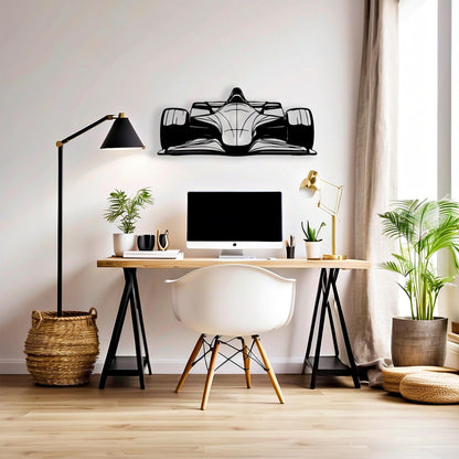 Metal Formula One Car Wall Art styled above a sofa