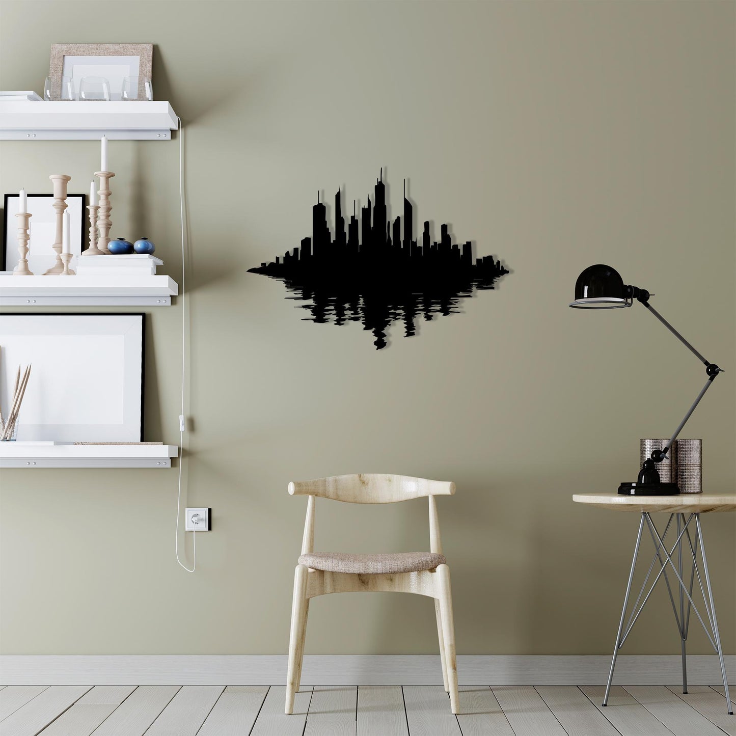 Modern City Skyline Metal Wall Art, Black Steel Urban Decor