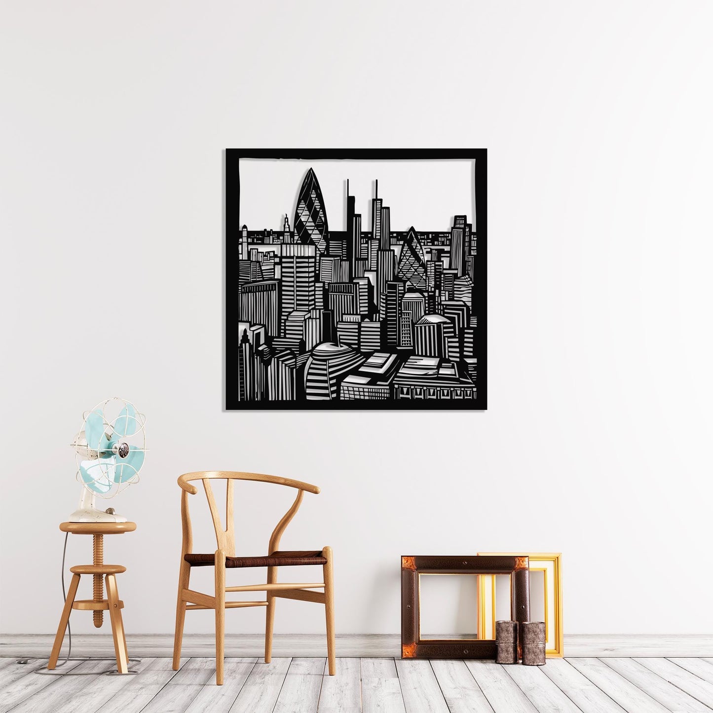London Cityscape Metal Wall Art hanging hardware and mounting detail
