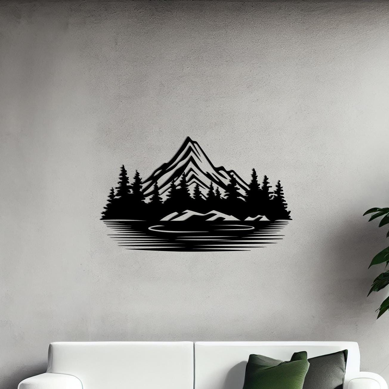 Black Metal Mountain Lake Wall Art, Rustic Cabin Decor | Wallsignature