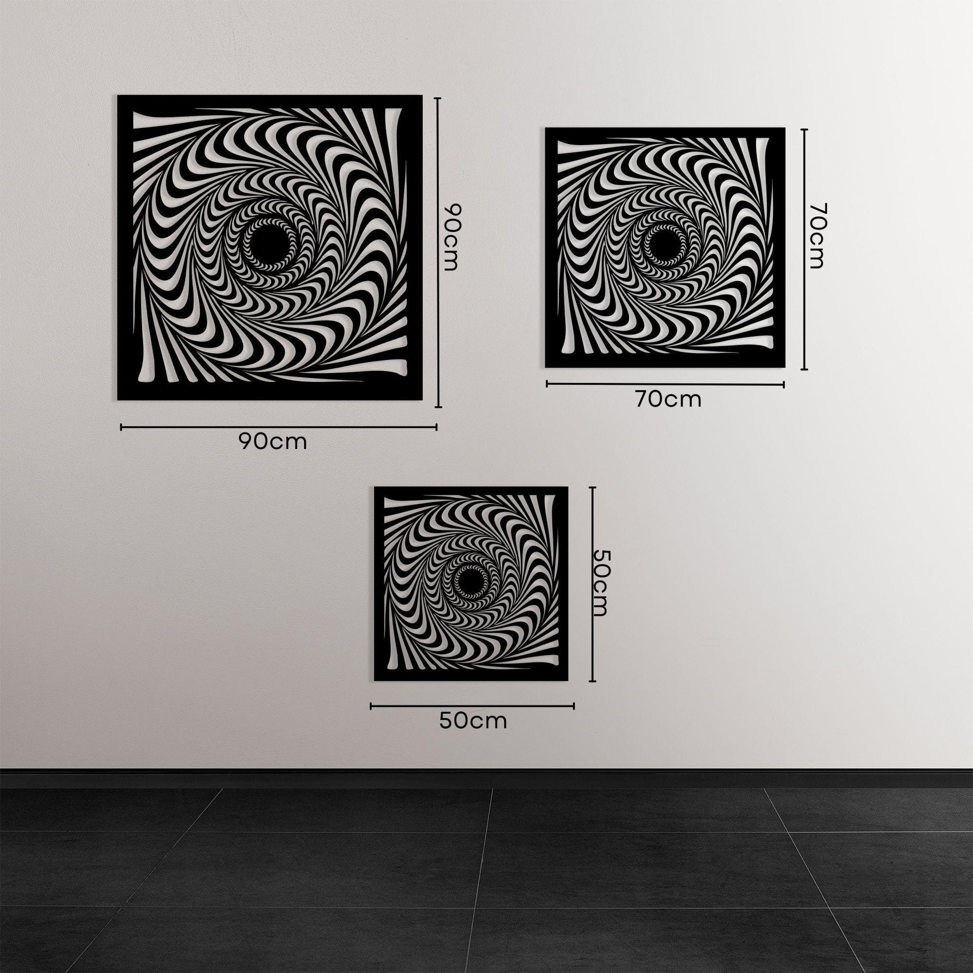 Hypnotic Spiral Metal Wall Art colour options for the metal panel
