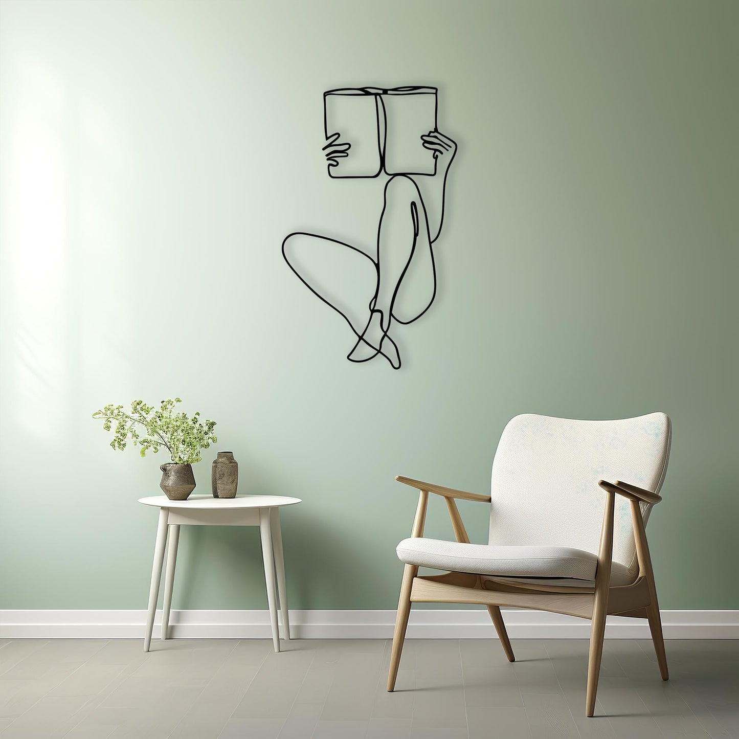 Minimalist Metal Wall Art – Woman Reading One-Line Art Decor | Wallsignature