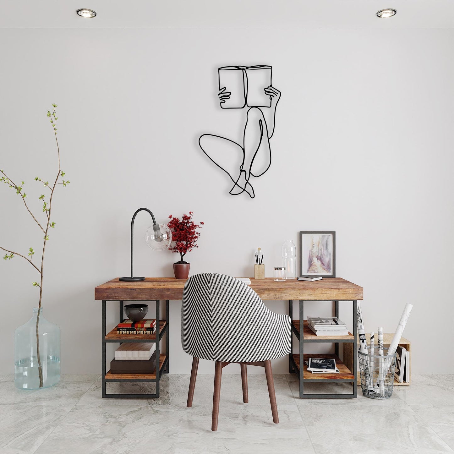 Minimalist Metal Wall Art – Woman Reading One-Line Art Decor | Wallsignature