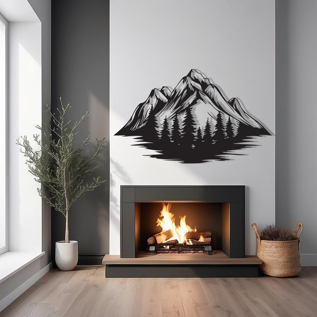 Metal Mountain Wall Art in a modern hallway