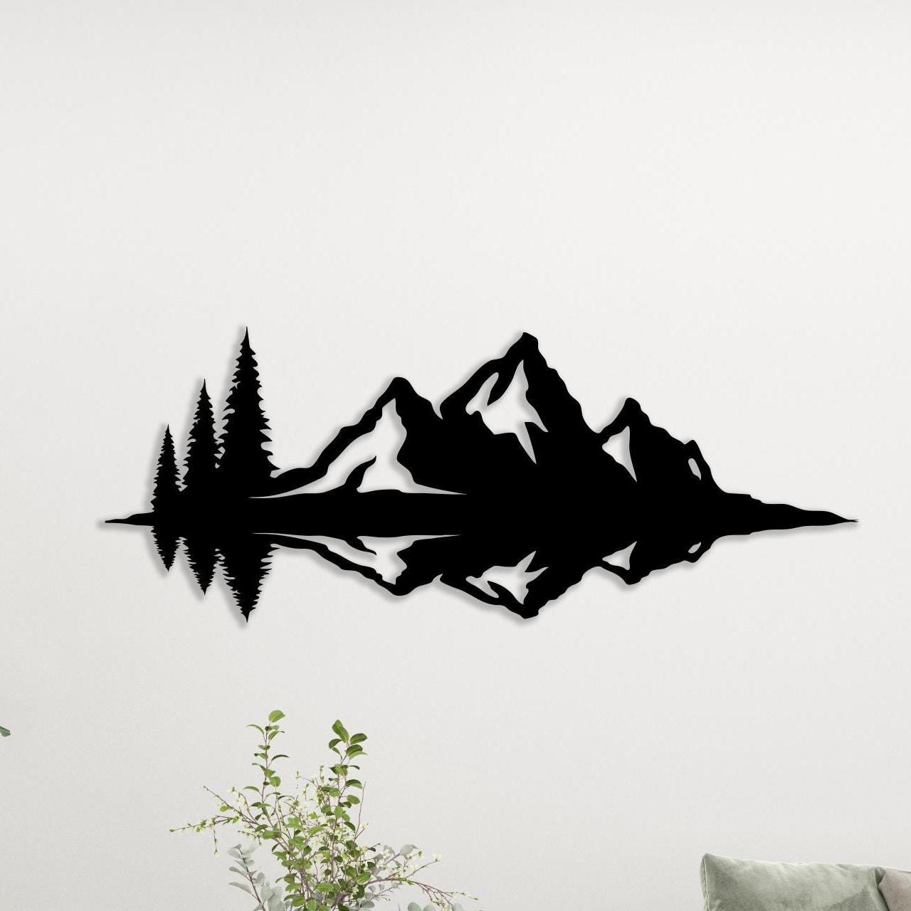 Mountain Lake Black Metal Wall Art, Nature Reflection Home Decor, Unique Birthday Gift | Wallsignature