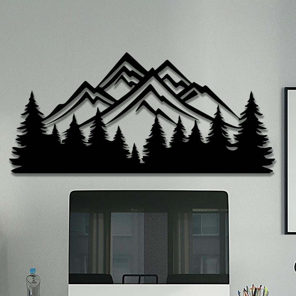 Mountain and Tree Metal Wall Art, Nature Inspired Home Decor | Wallsignature