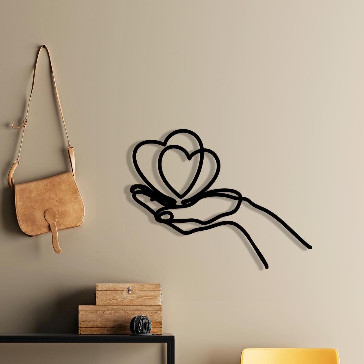 Heart in Hand Metal Wall Art, Minimalist Bedroom Sculpture | Wallsignature