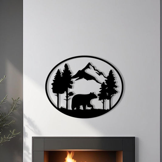 Bear Metal Wall Art, Rustic Cabin Decor, Wildlife Silhouette | Wallsignature