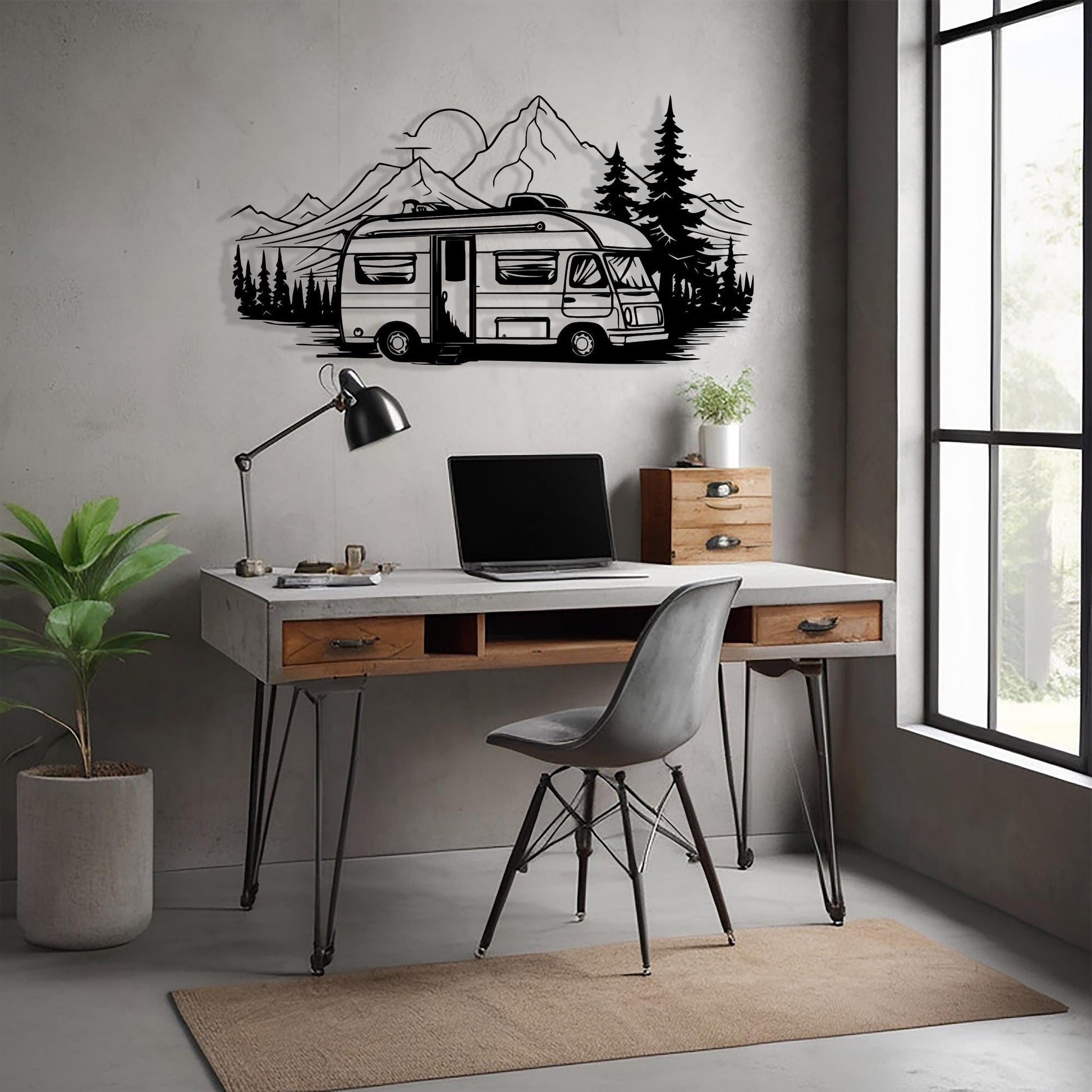 Camper Van Metal Wall Art, Mountain Forest RV Decor | Wallsignature