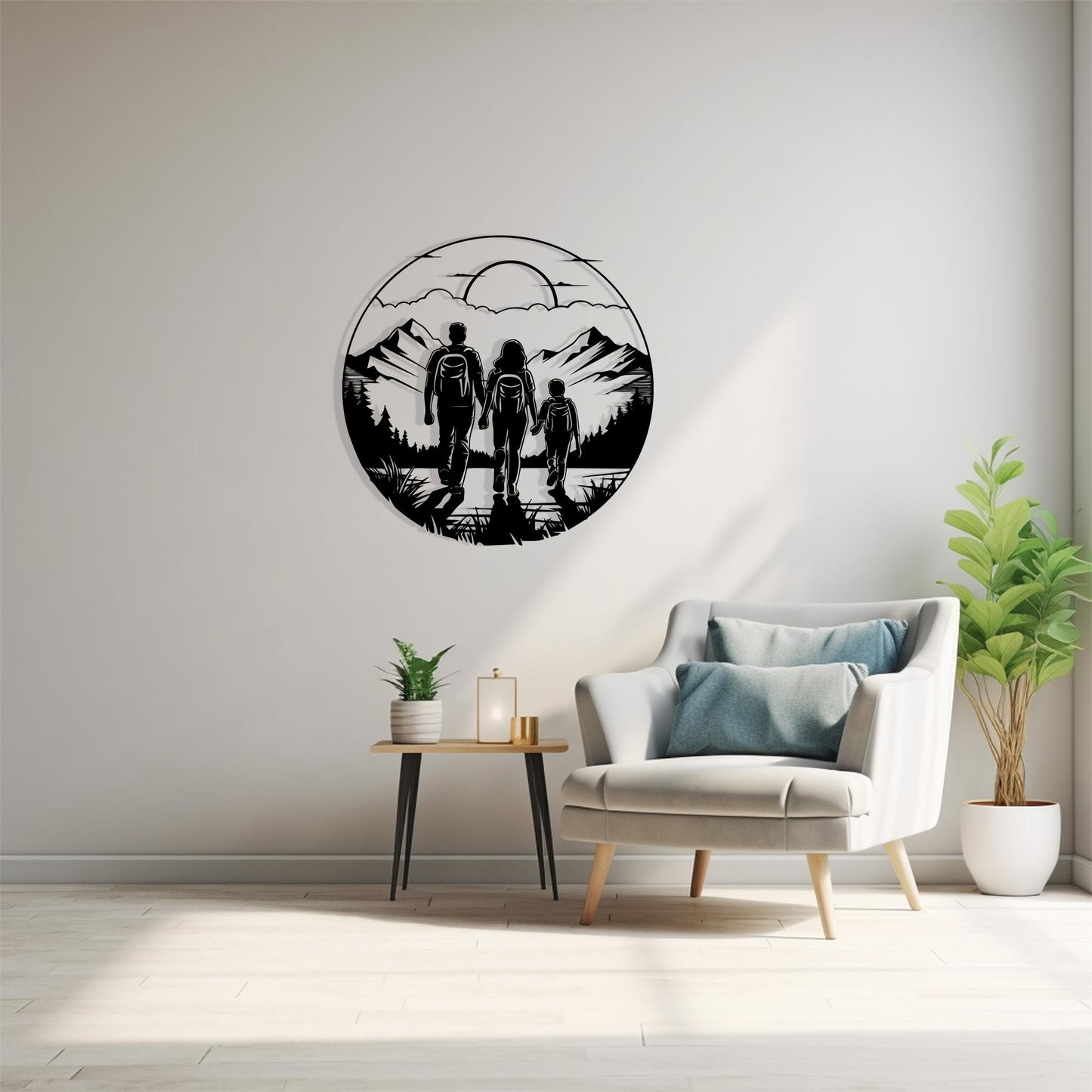 Hiking Family Metal Wall Art, Mountain Adventure Decor, Traveler Gift, Nature Nursery Piece