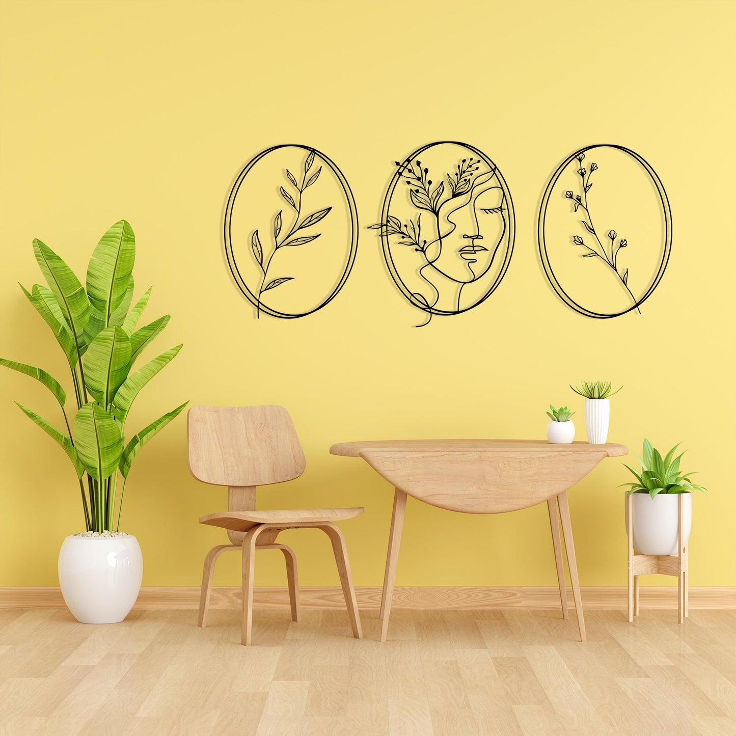 Minimalist Metal Wall Art Set, Woman Face Line Decor, Abstract Botanical Sign, 3 Piece | Wallsignature
