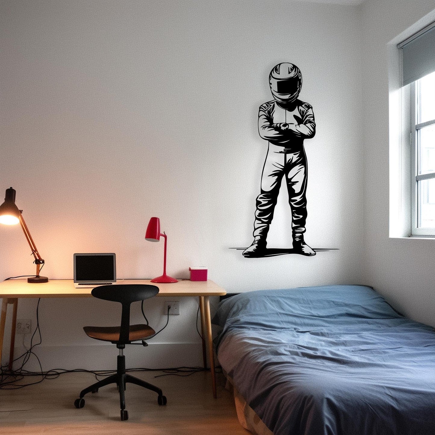 Racing Driver Metal Wall Art in a modern hallway