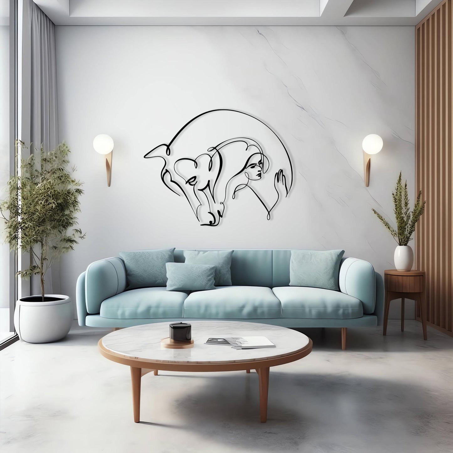 Modern Metal Wall Art, Woman and Horse Line Drawing