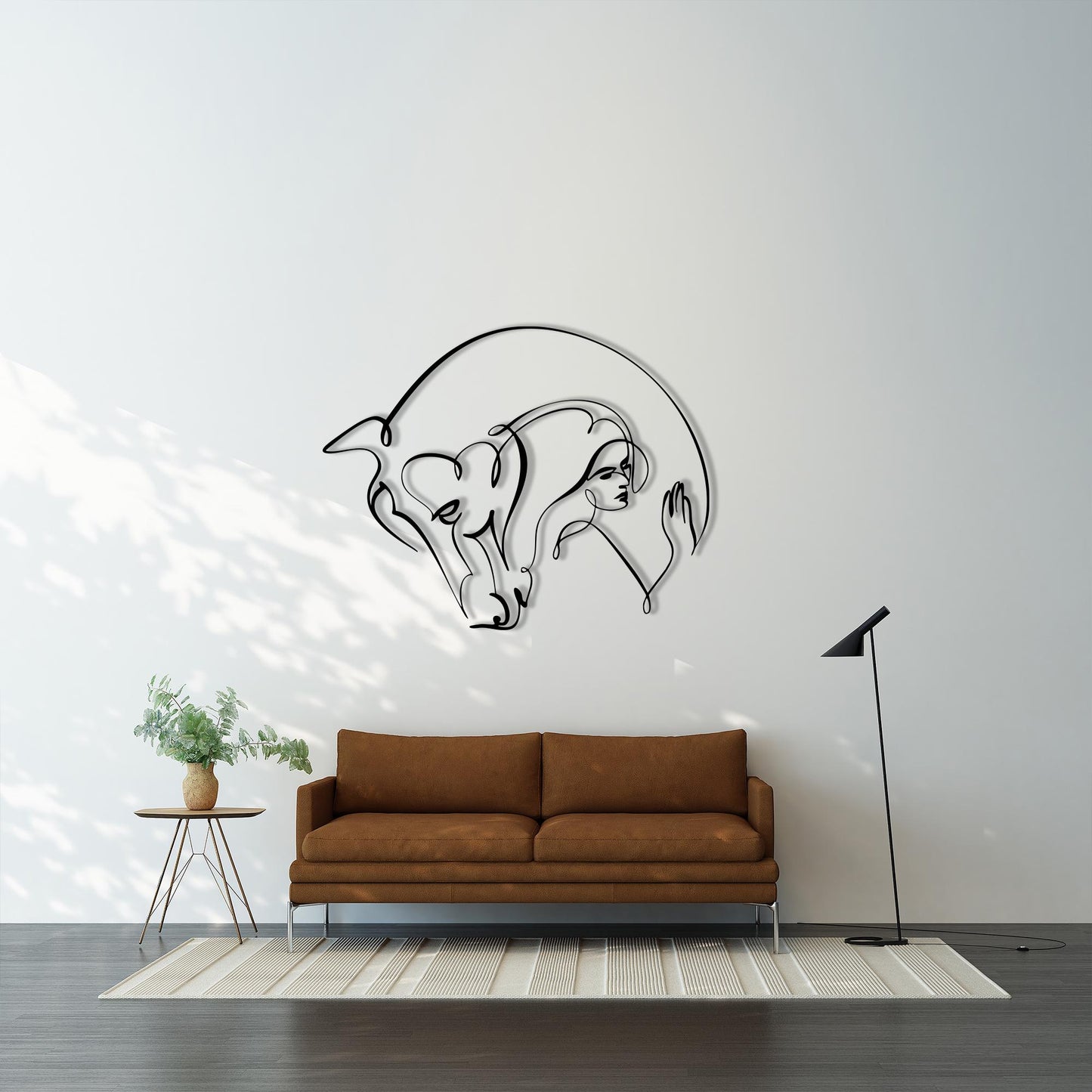 Modern Metal Wall Art, Woman and Horse Line Drawing