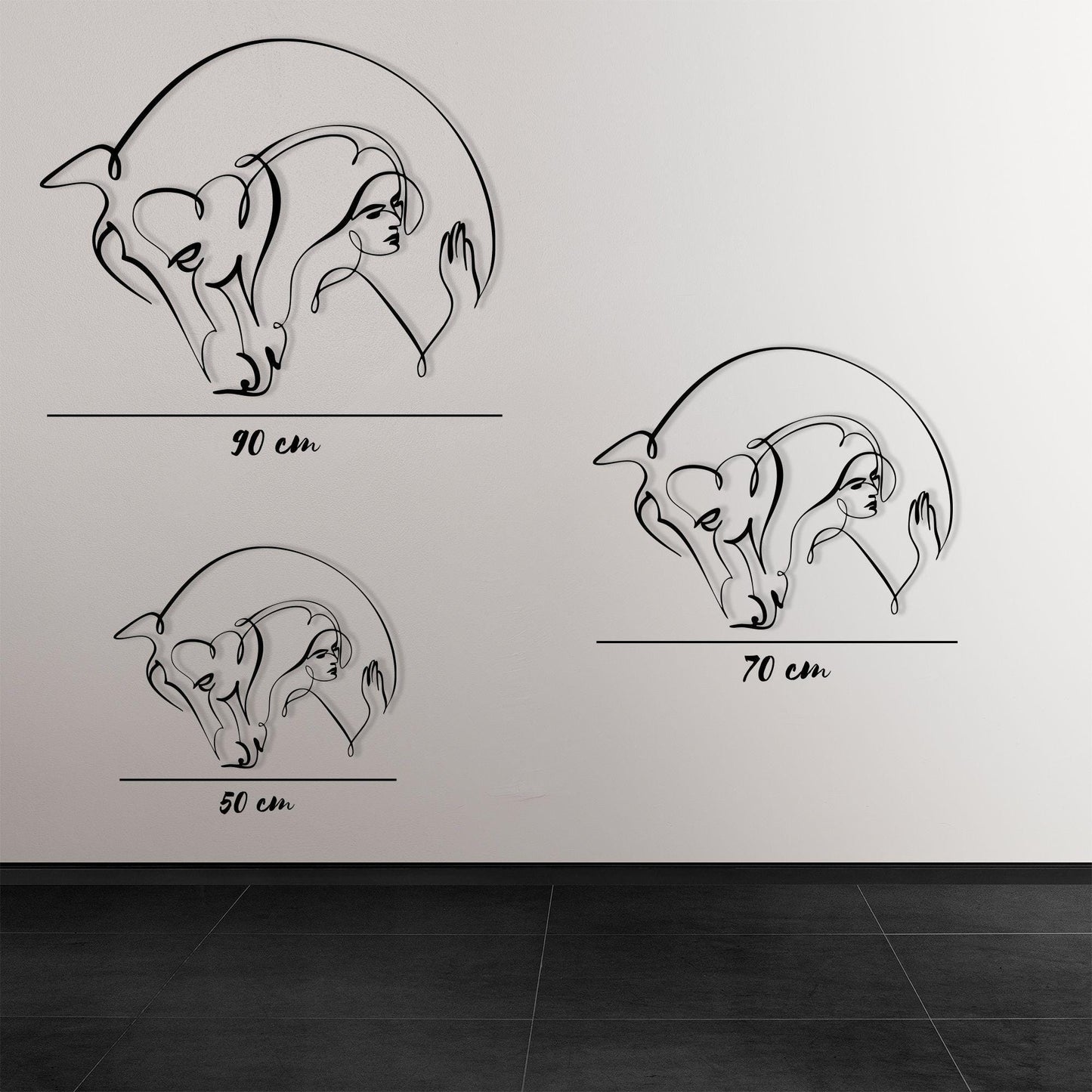Modern Metal Wall Art, Woman and Horse Line Drawing