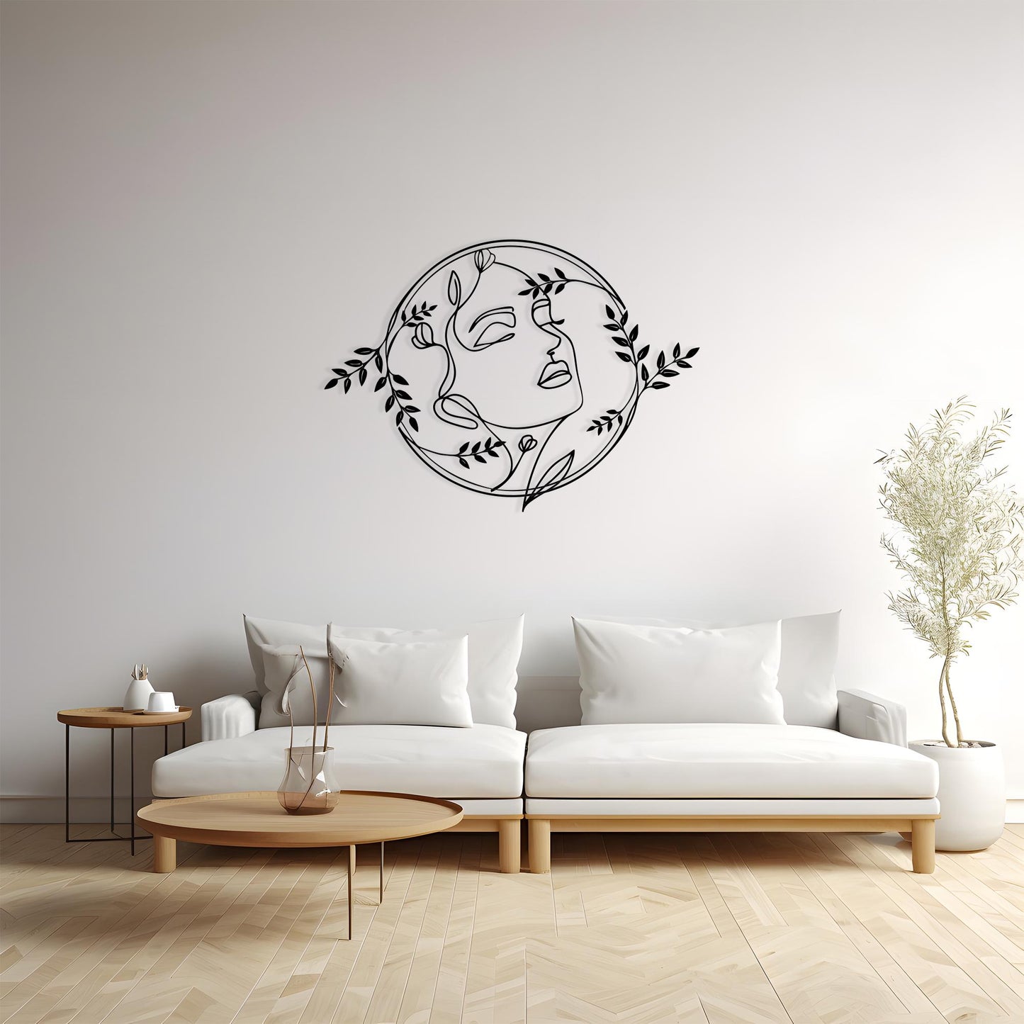 Abstract Face Metal Wall Art, Botanical Line Drawing