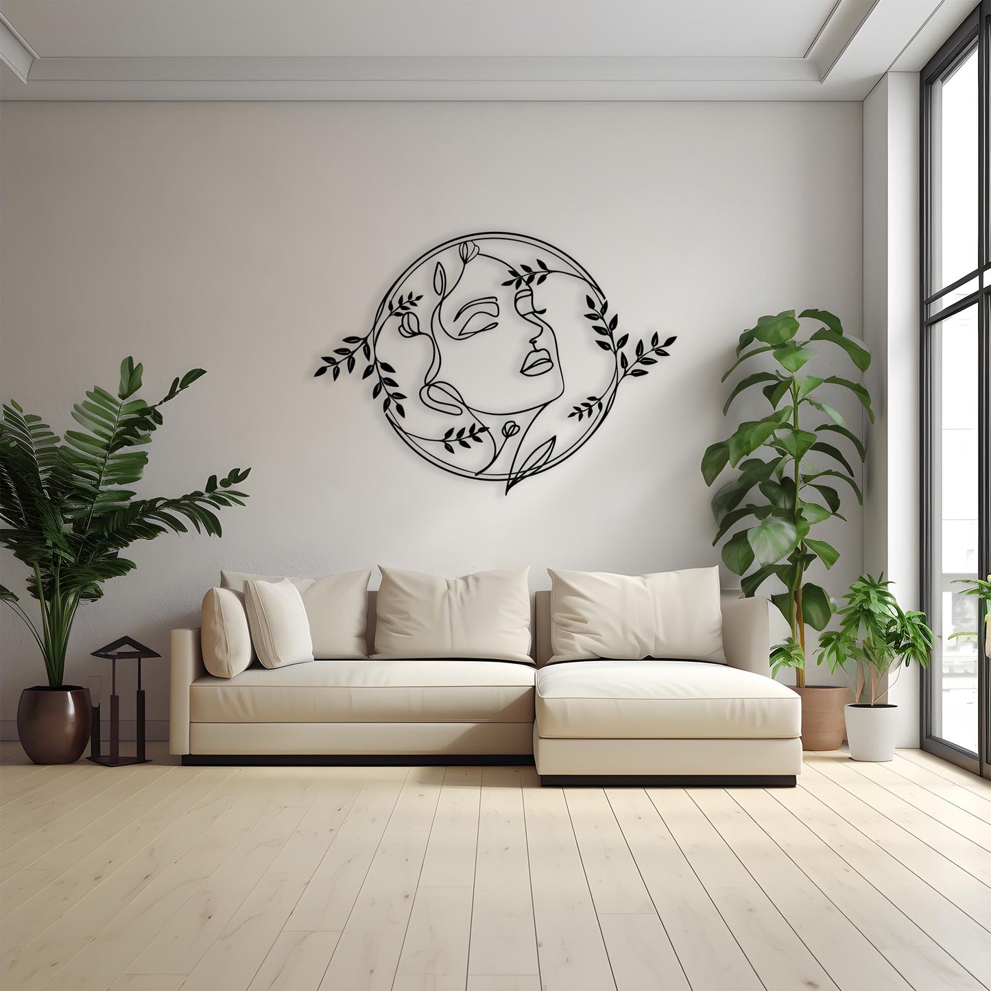 Abstract Face Metal Wall Art, Botanical Line Drawing