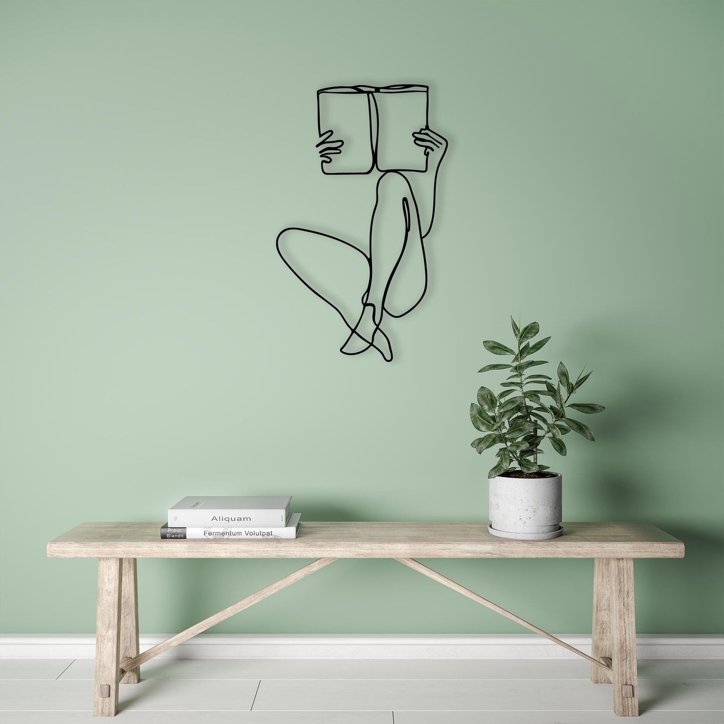 Minimalist Metal Wall Art – Woman Reading One-Line Art Decor | Wallsignature