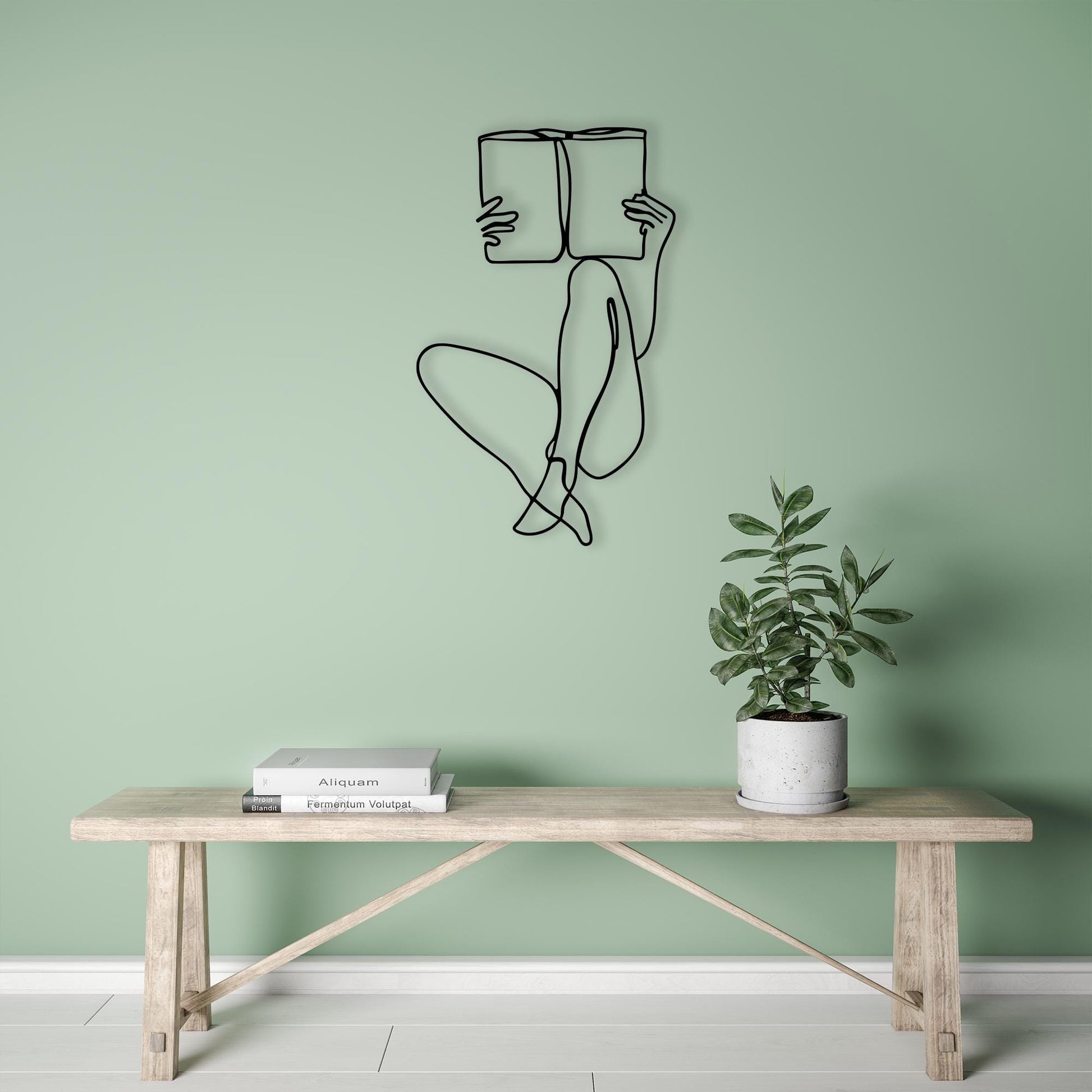 Minimalist Metal Wall Art – Woman Reading One-Line Art Decor | Wallsignature