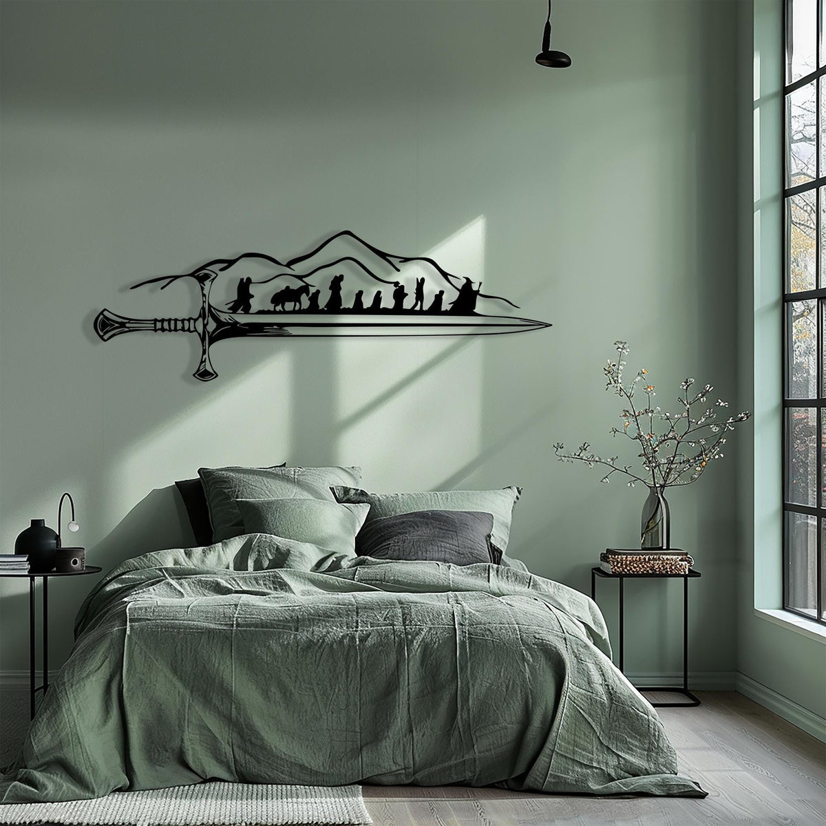 Fantasy Sword Metal Wall Art hanging hardware and mounting detail
