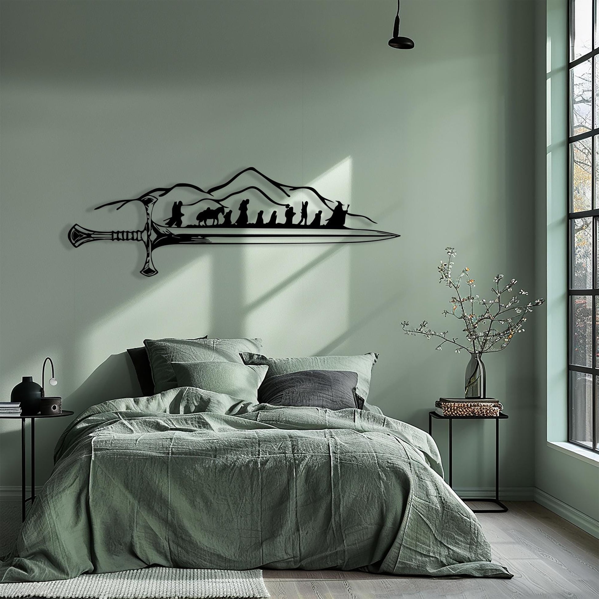Fantasy Sword Metal Wall Art hanging hardware and mounting detail