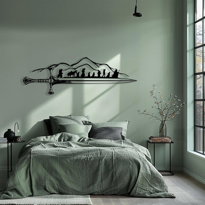 Fantasy Sword Metal Wall Art hanging hardware and mounting detail