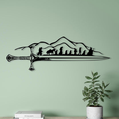 Fantasy Sword Metal Wall Art shown on a living room wall