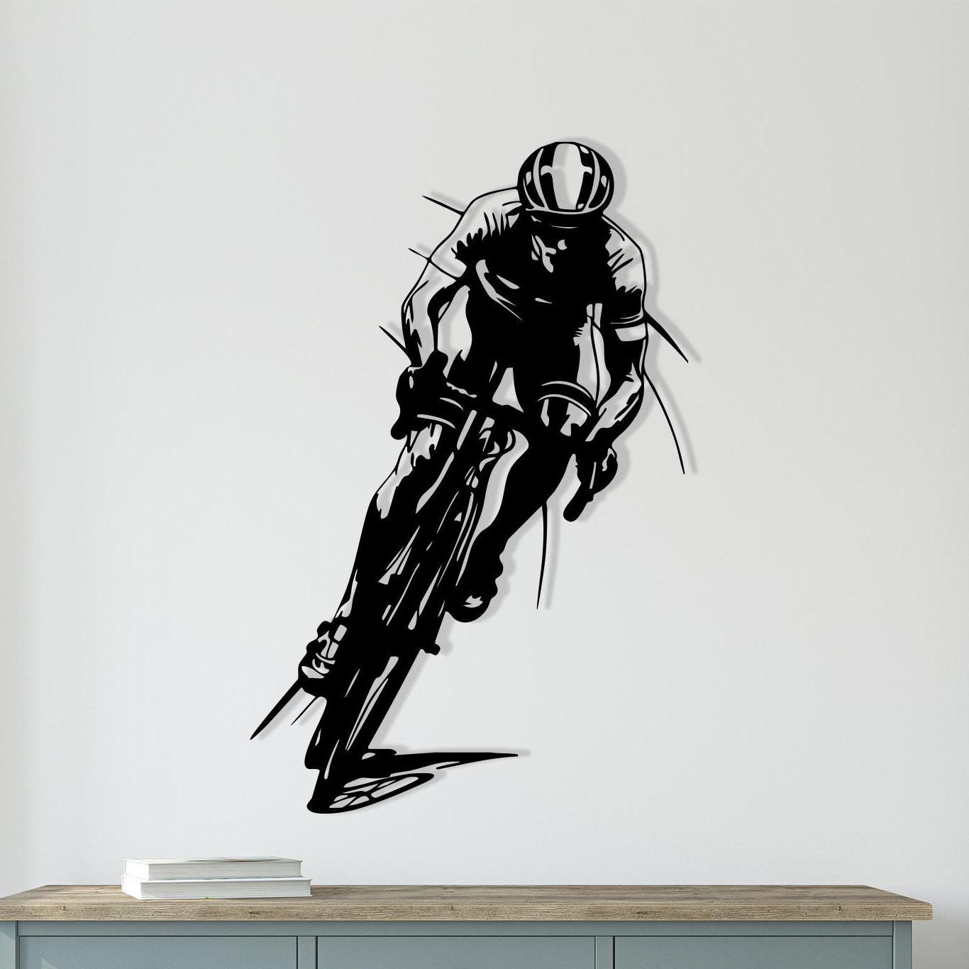 Cyclist Metal Wall Art, Bicycle Rider Silhouette, Sport Room Decor, Biking Gift For Him | Wallsignature