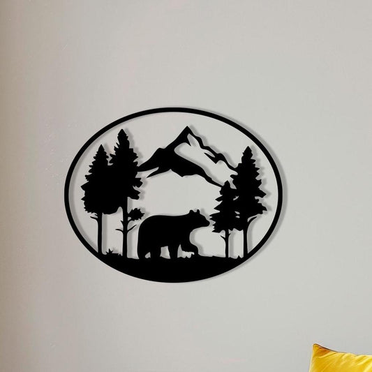 Bear Metal Wall Art, Rustic Cabin Decor, Wildlife Silhouette | Wallsignature