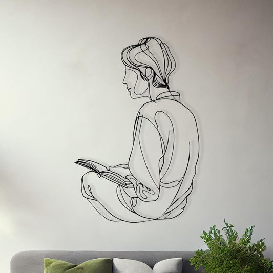 Reading Woman Metal Wall Art – Minimalist Line Art Book Lover Decor | Wallsignature