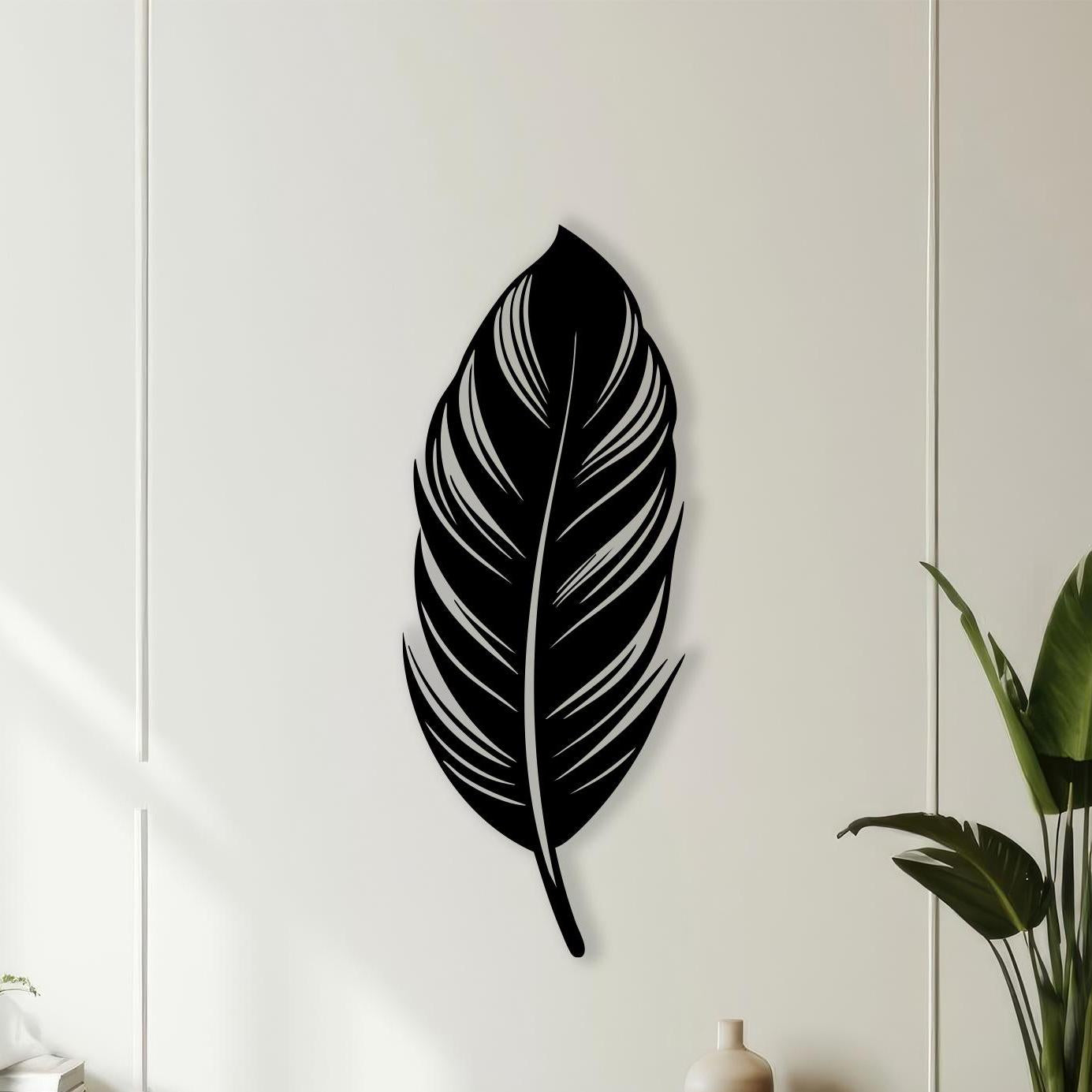 Large Metal Feather Wall Art, Boho Home Decor, Minimalist Quill Sign, Industrial Farmhouse Piece | Wallsignature