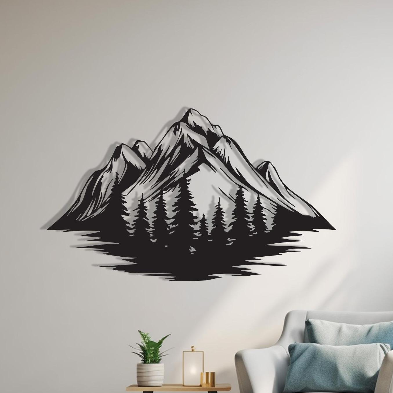 Metal Mountain Wall Art, Pine Forest Sign, Rustic Cabin Decor, Adventure Gift | Wallsignature