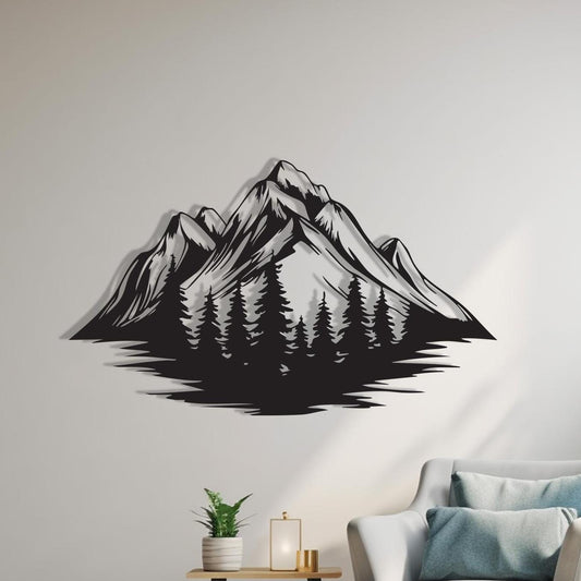 Metal Mountain Wall Art shown on a living room wall