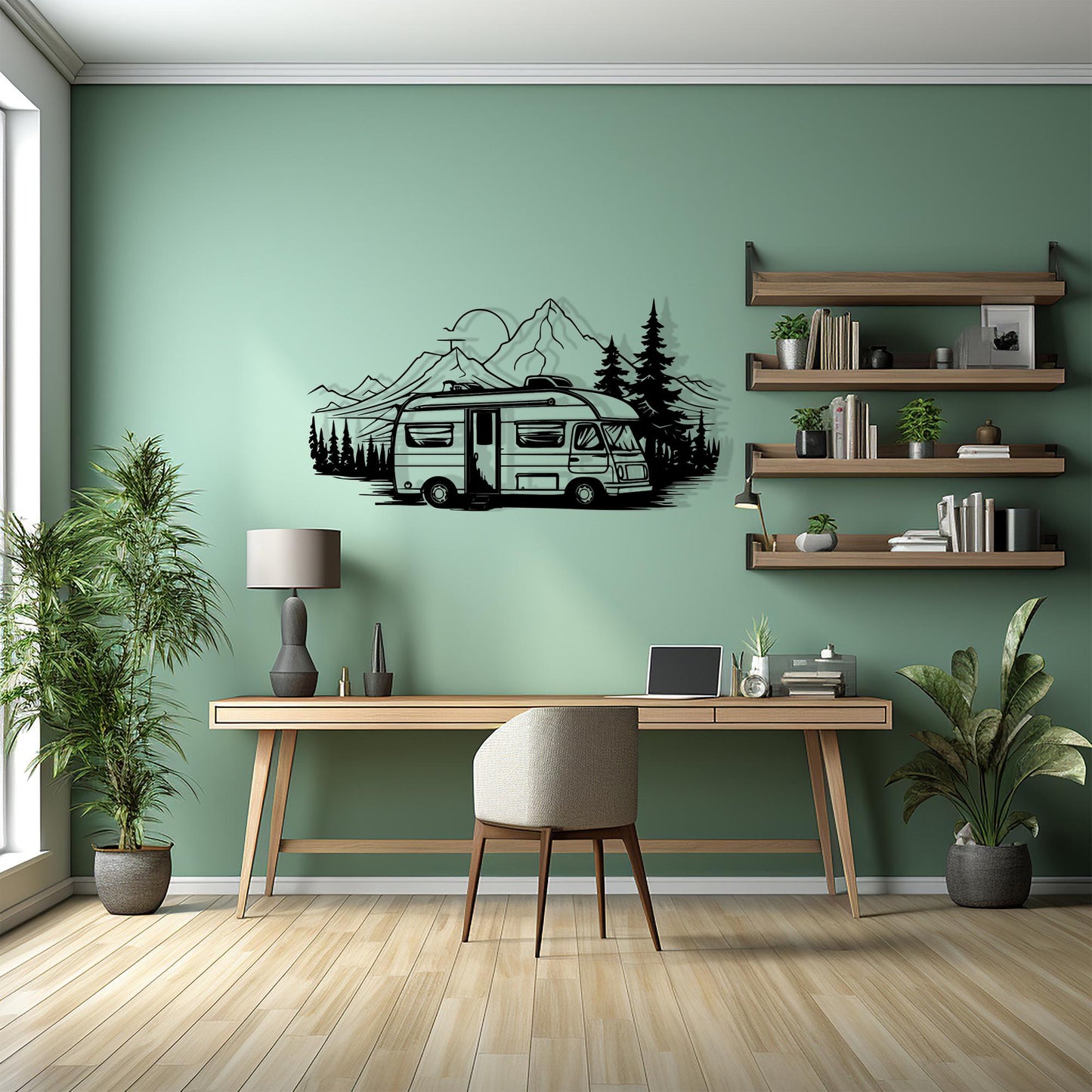 Camper Van Metal Wall Art, Mountain Forest RV Decor | Wallsignature