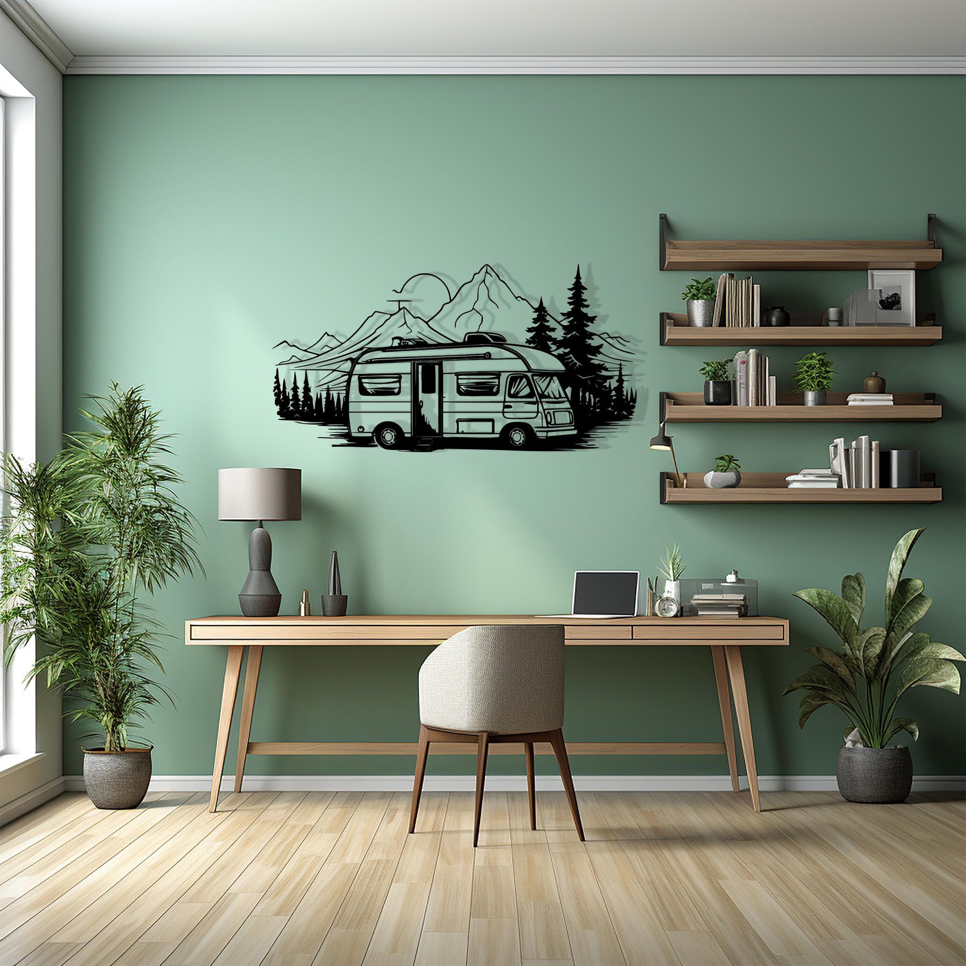 Camper Van Metal Wall Art, Mountain Forest RV Decor | Wallsignature