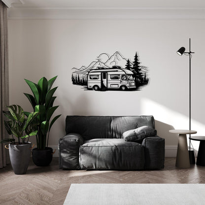 Camper Van Metal Wall Art styled above a sofa