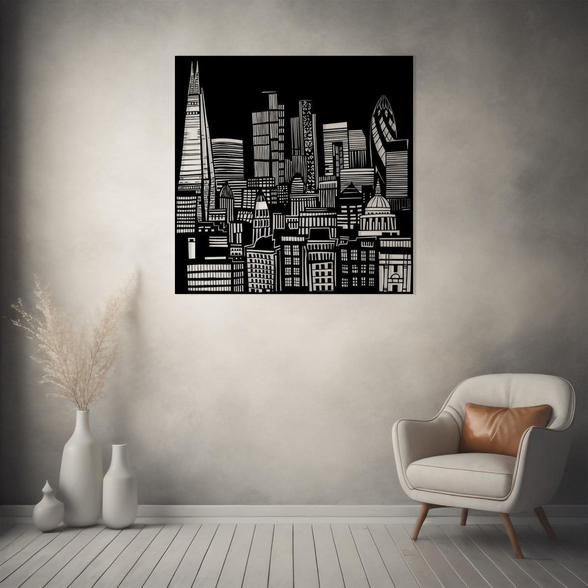 London Skyline Metal Wall Art hanging hardware and mounting detail