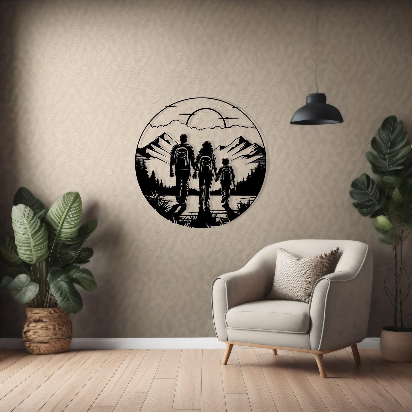 Hiking Family Metal Wall Art, Mountain Adventure Decor, Traveler Gift, Nature Nursery Piece