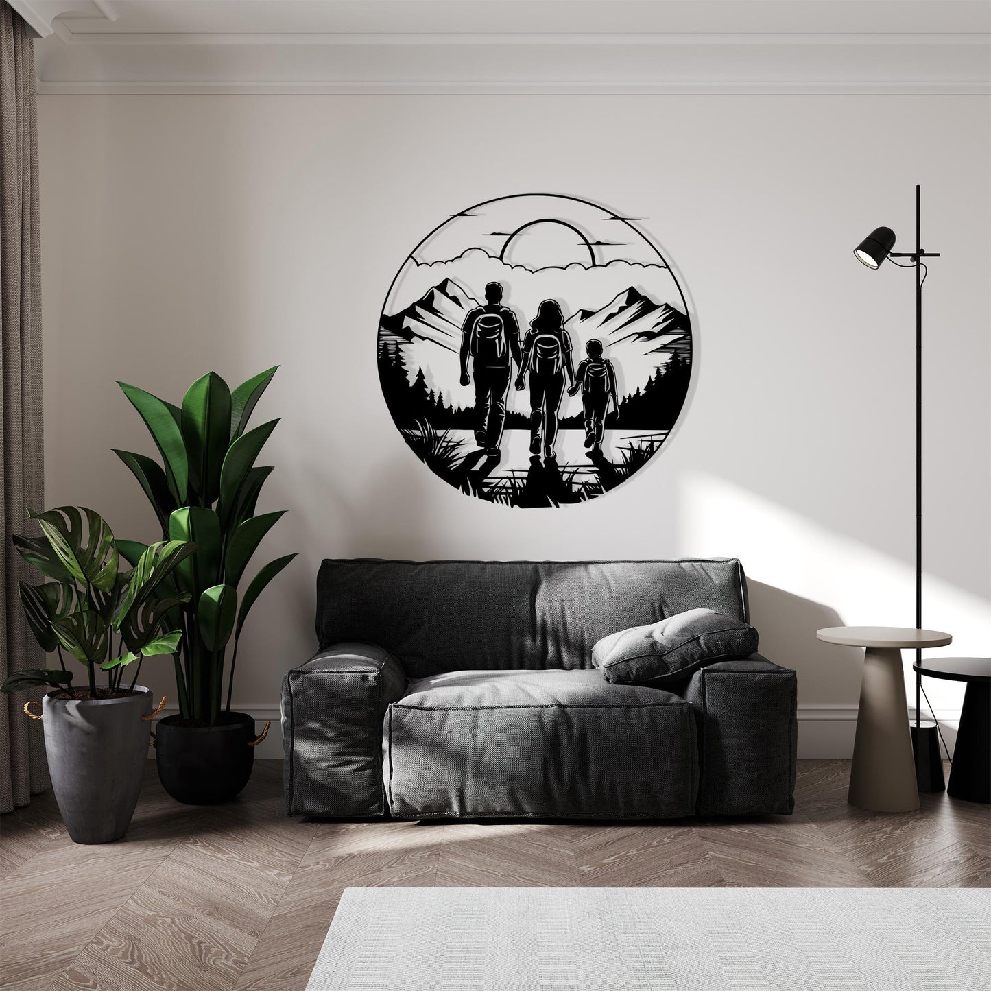 Hiking Family Metal Wall Art, Mountain Adventure Decor, Traveler Gift, Nature Nursery Piece